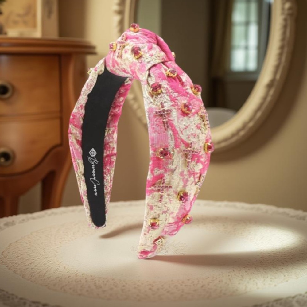 COPY - Brianna  Cannon Gold And Pink Metallic Headband With Pink Crystal & Cros…